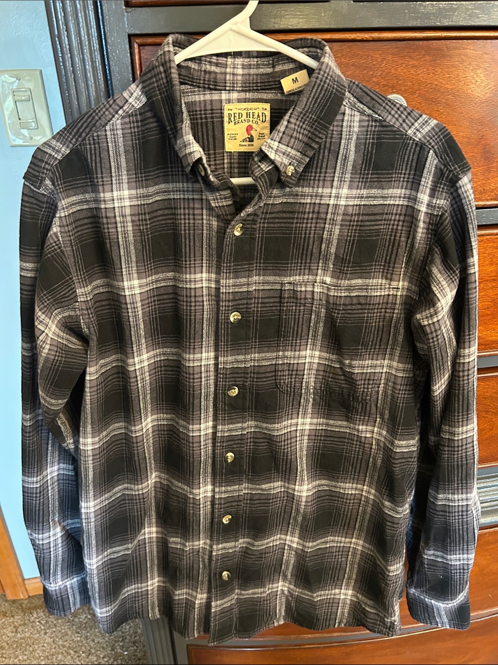 RedHead Men's Black and Gray Plaid Button-Down Shirt